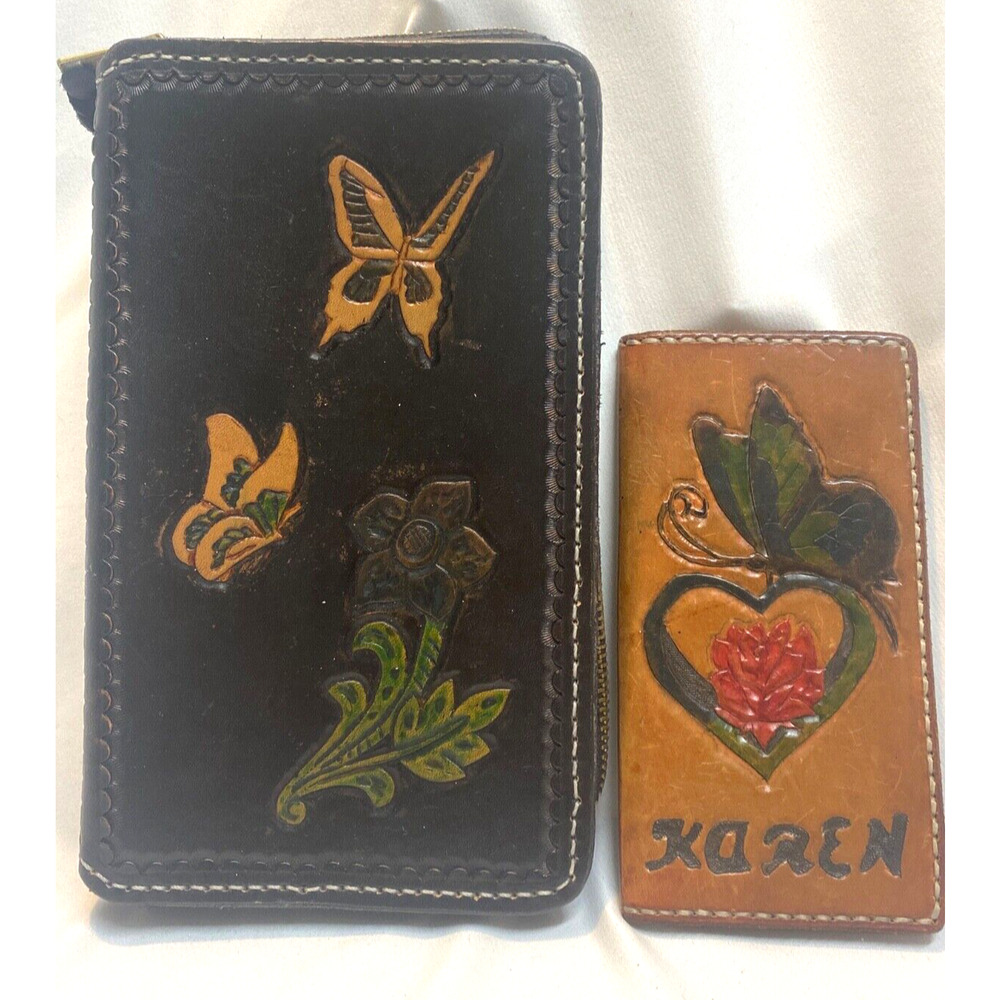Vintage Leather Bound Ring Binder w/ Zipper Folder Keeper + Wallet - KAREN